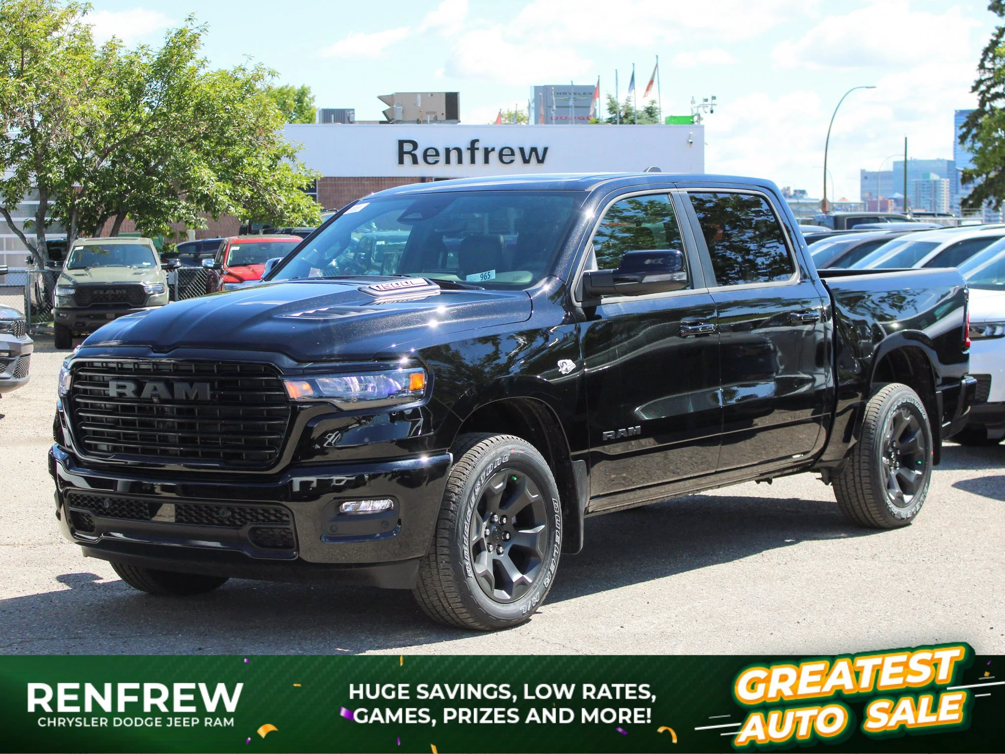 New 2026 Black RAM Sport* Crew Cab 4x4, HEMI V8, Level 1 Equip Group, Pano Sunroof, Harman Kardon image 1