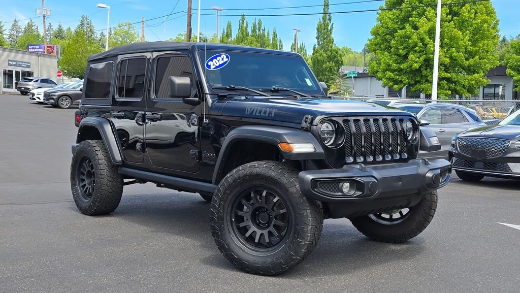 Used 2022 Black Clearcoat Jeep Unlimited Willys image 1