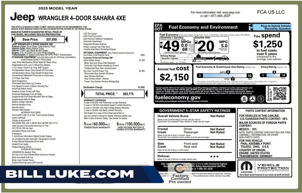Certified Used 2025 Gray Jeep Sahara 4xe image 1