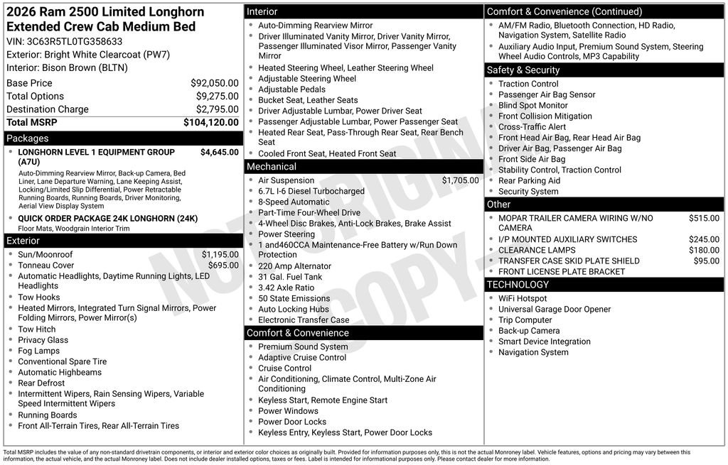 New 2026 Bright White Clear-Coat Exterior Paint RAM Limited Longhorn image 3