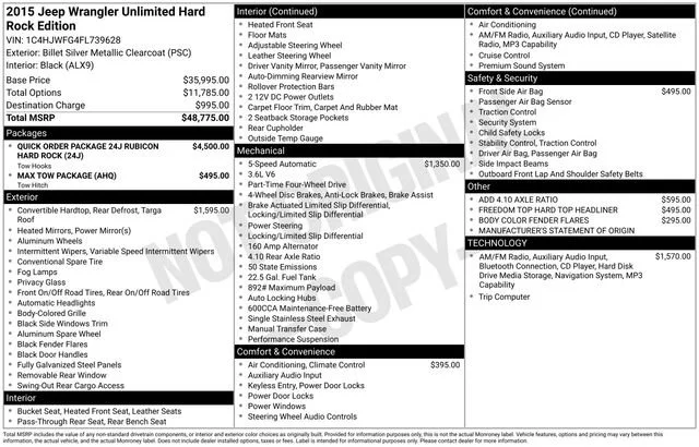 Used 2015 Billet Silver Metallic Clearcoat Jeep Unlimited Rubicon image 33