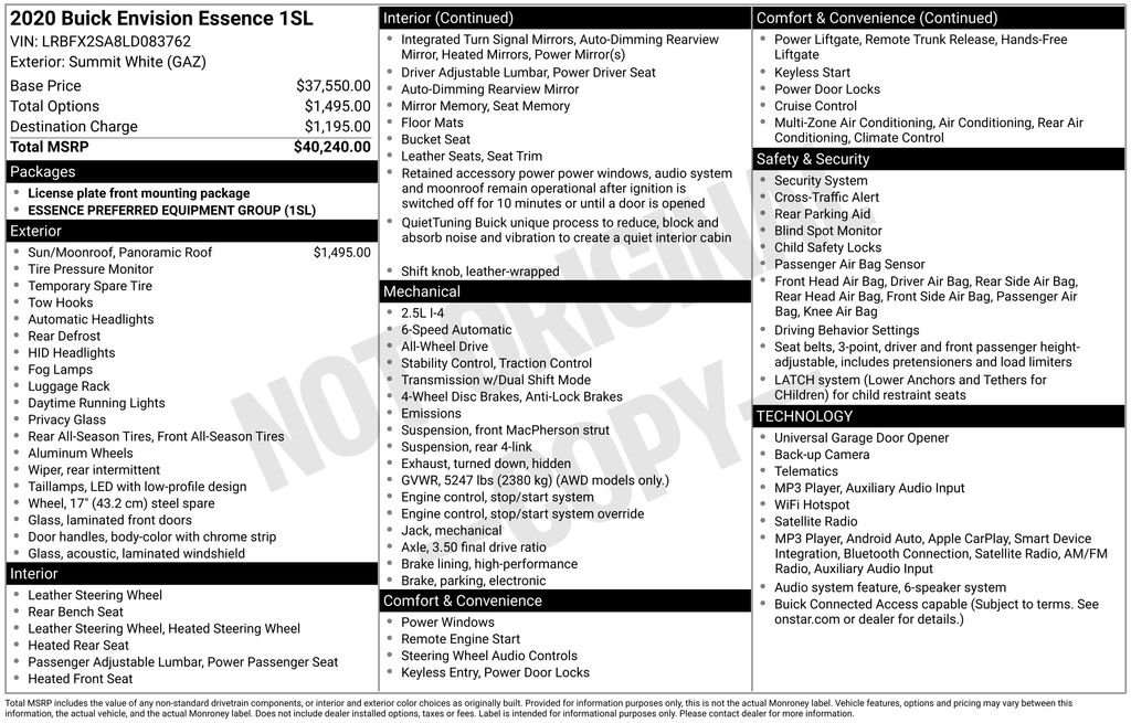 Used 2020 White Buick Essence image 25