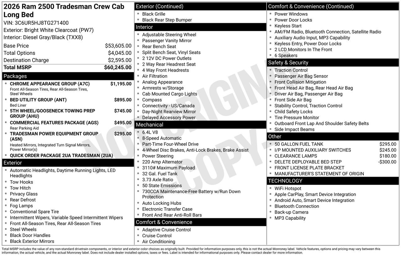 New 2026 Bright White Clear-Coat Exterior Paint RAM Tradesman image 30