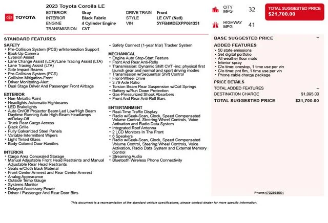 Used 2023 Gray Toyota LE image 3