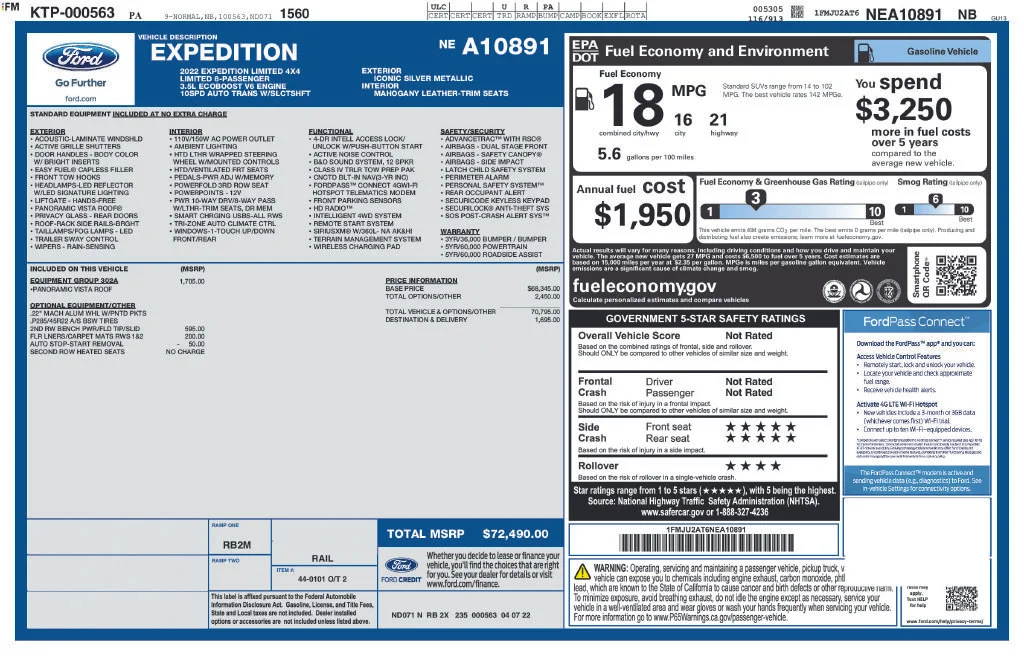 Used 2022 Silver Metallic Ford Limited image 6