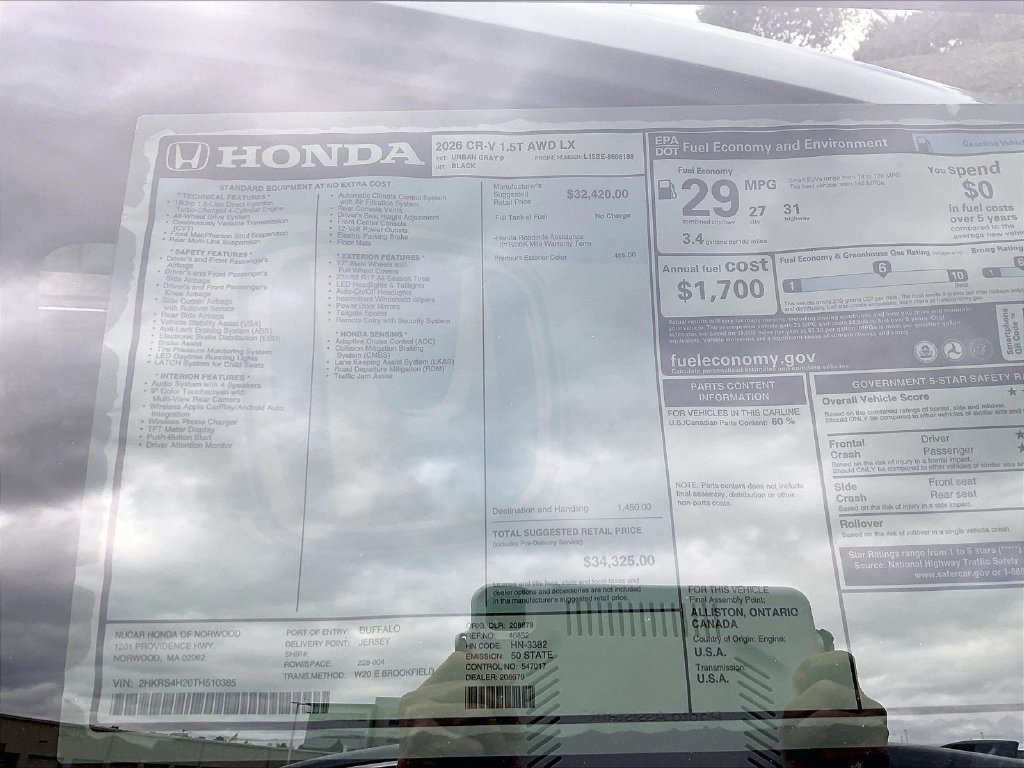 New 2026 Urban Gray Pearl Honda LX image 16