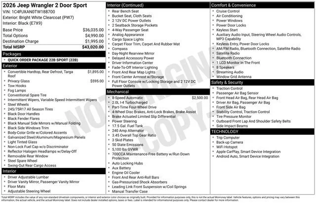 New 2026 Bright White Clear-Coat Exterior Paint Jeep Sport image 31