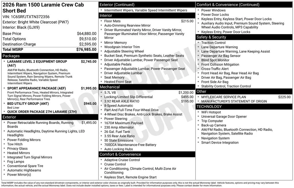 New 2026 Bright White Clear-Coat Exterior Paint RAM Laramie image 9