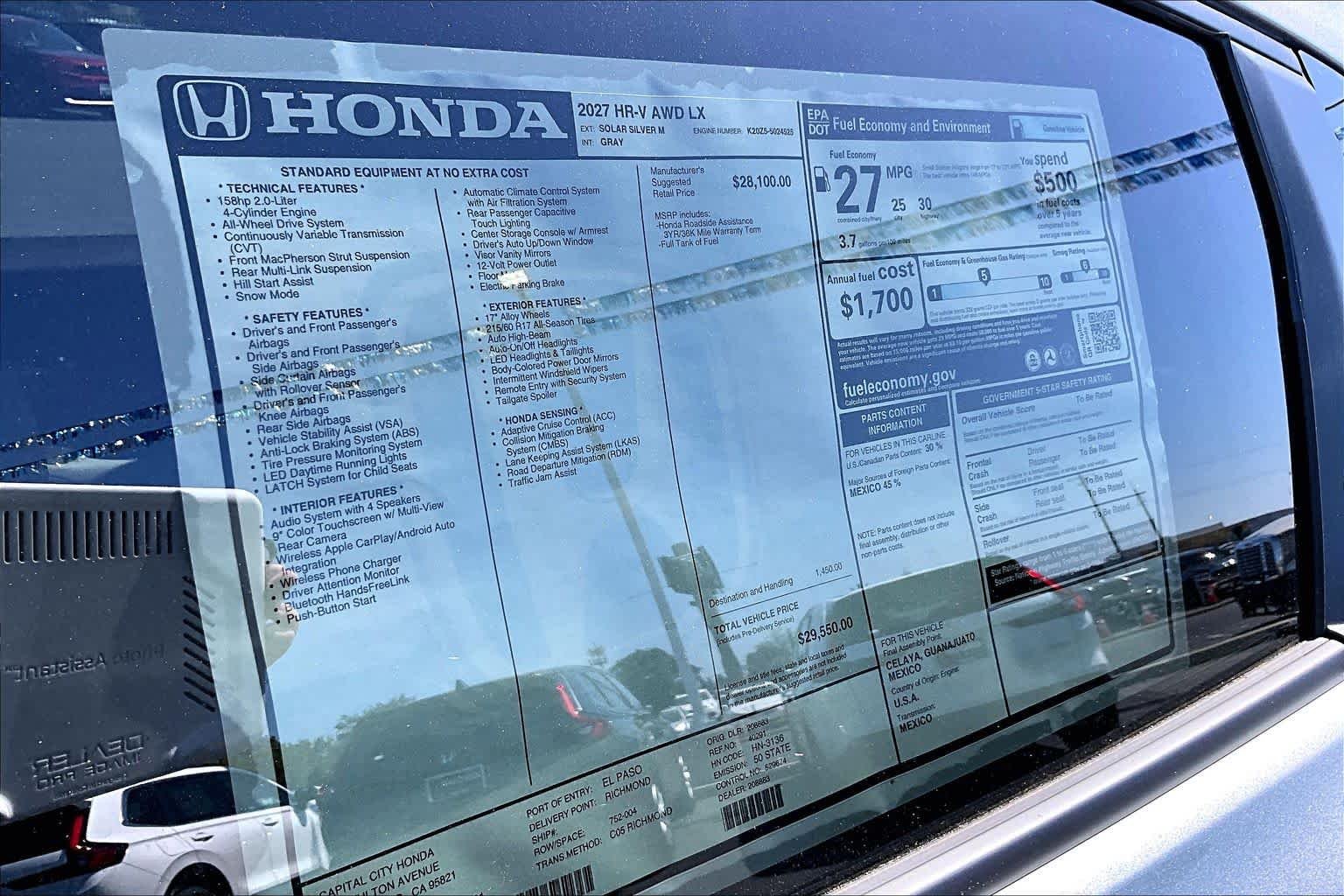 New 2027 Solar Silver Metallic Honda LX image 22