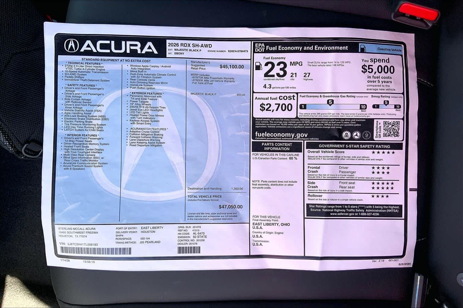 New 2026 Majestic Black Pearl Acura  image 20