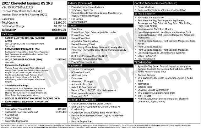 New 2027 Polar White Tricoat Chevrolet RS image 26