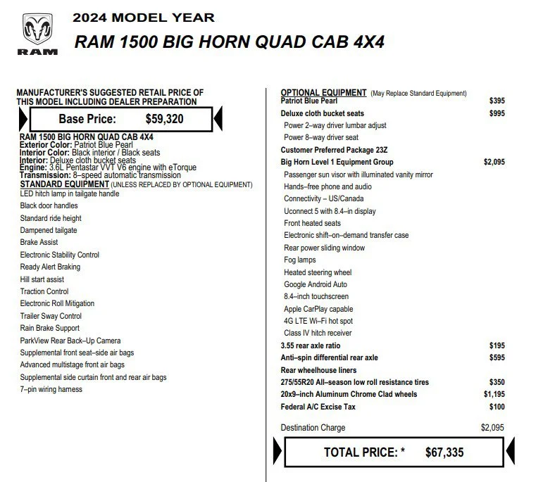 Certified Used 2024 Blue RAM Loaded Big Horn * V6 | No Accidents | Heated Seats | Backup Camera | Canopy image 2
