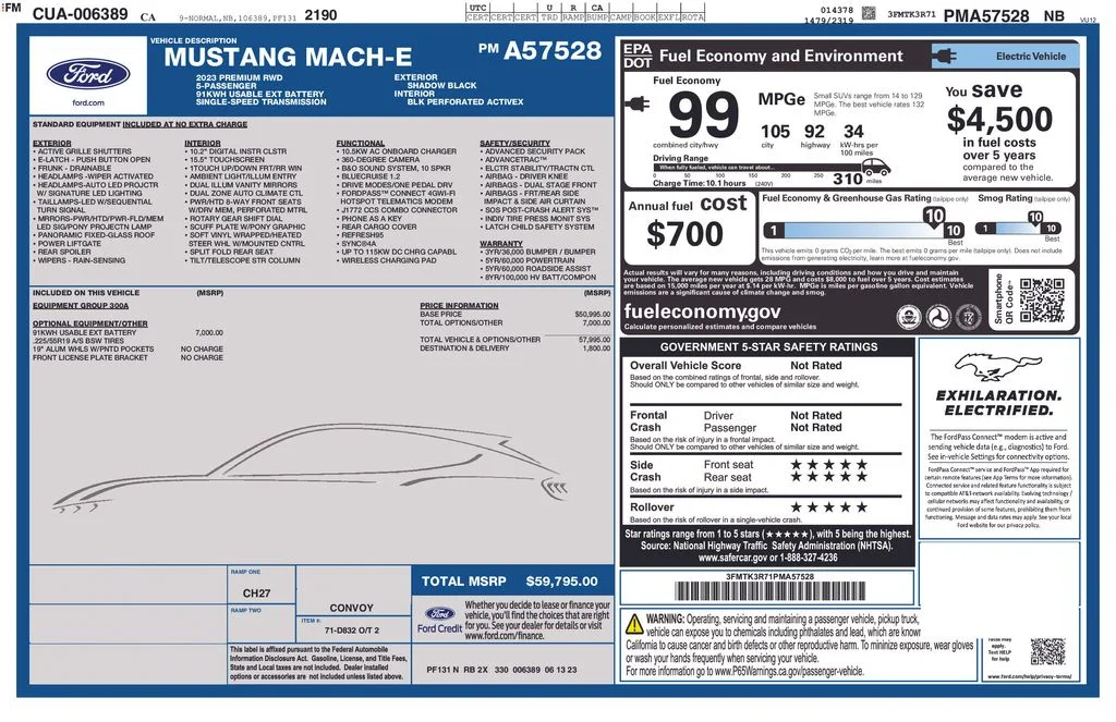 Used 2023 Ford Mustang Mach-E Premium RWD with VIN 3FMTK3R71PMA57528 for sale in Carlsbad, CA
