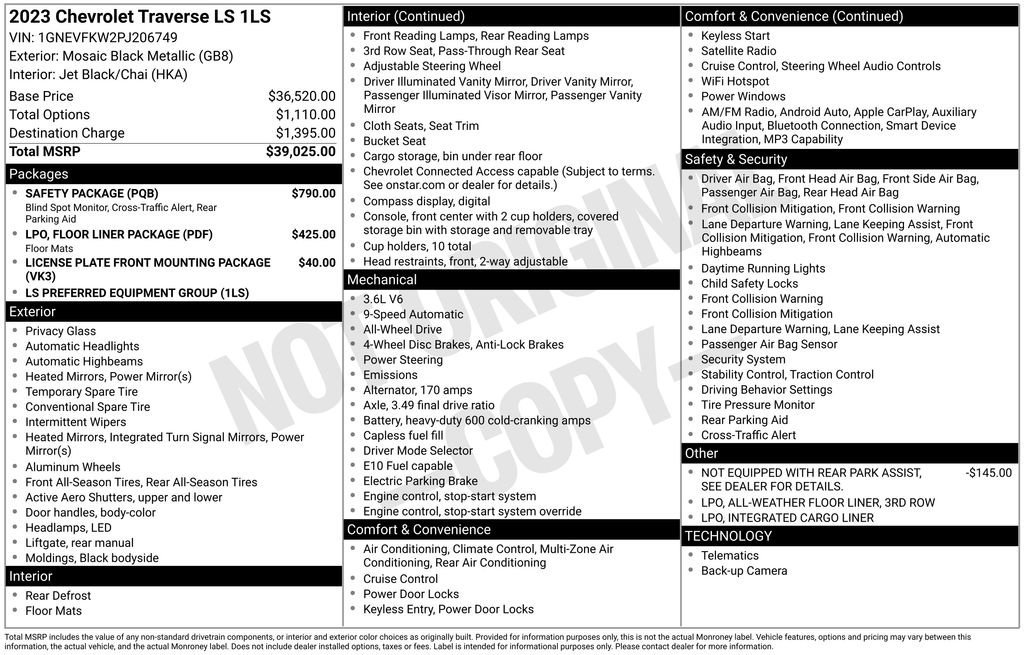 Used 2023 Mosaic Black Metallic Chevrolet LS image 1