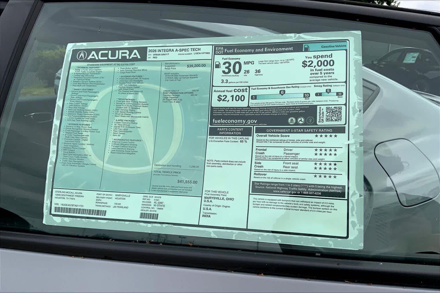 New 2026 Urban Gray Pearl Acura w/A-Spec Technology Package image 22
