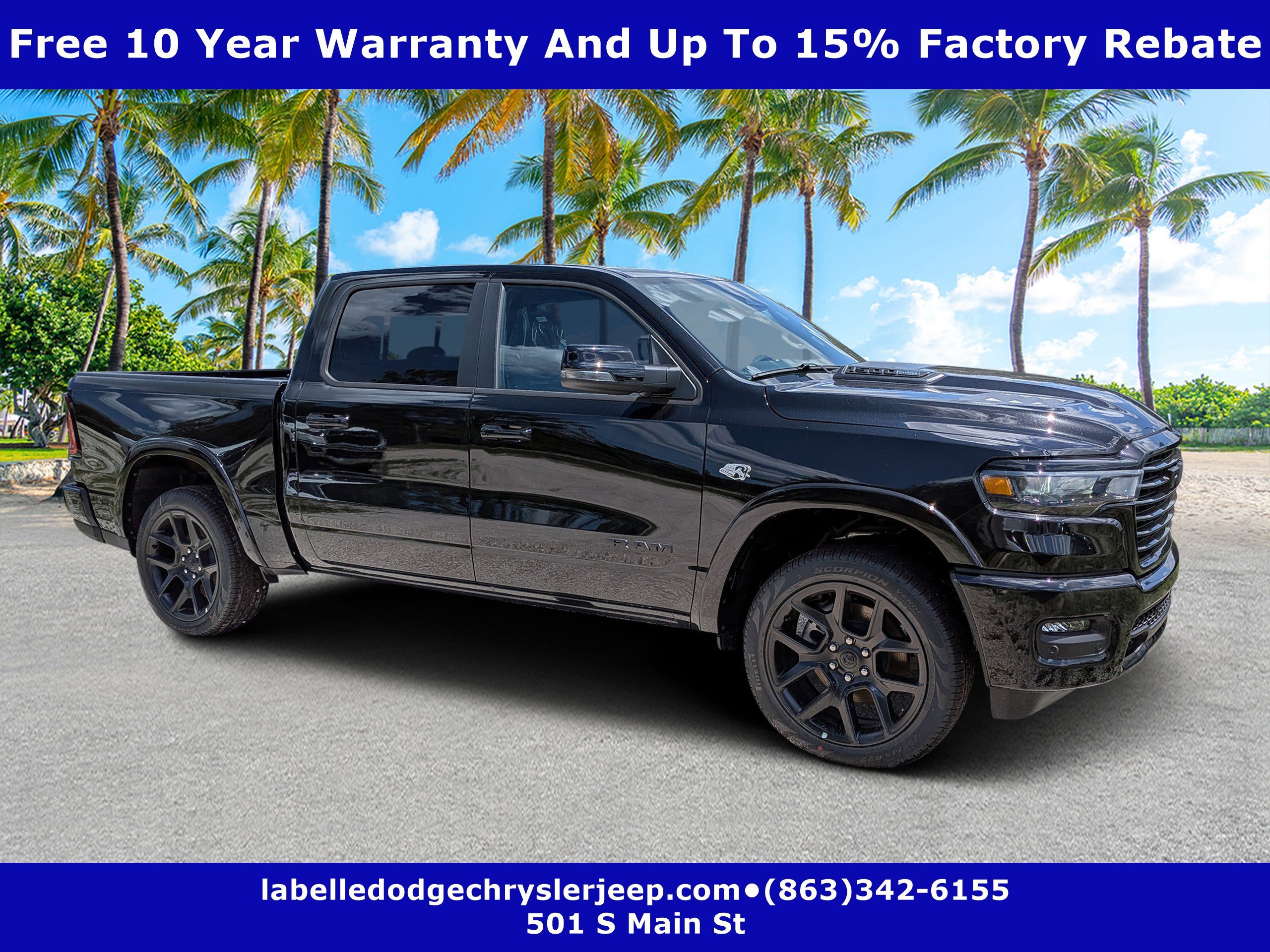 New 2026 Diamond Black Crystal Pearl-Coat Exterior Paint RAM Laramie image 1