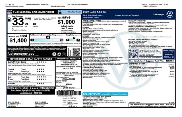 2027 Volkswagen Jetta 1.5T SE