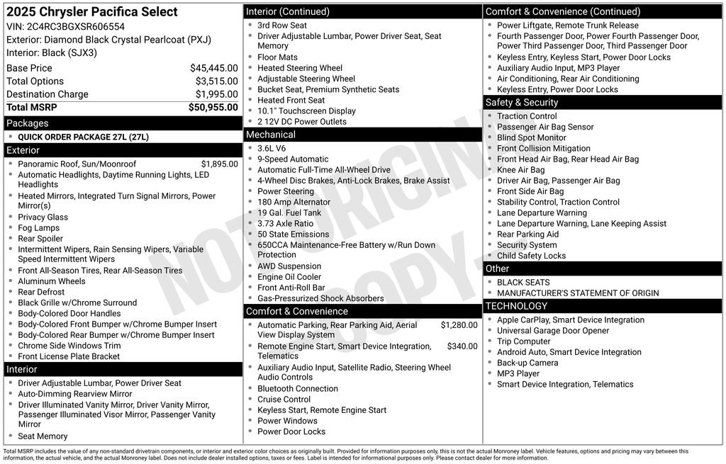 Used 2025 Chrysler Pacifica Select with VIN 2C4RC3BGXSR606554 for sale in Elk River, Minnesota