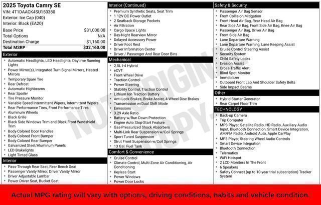 Used 2025 Ice Toyota SE image 59
