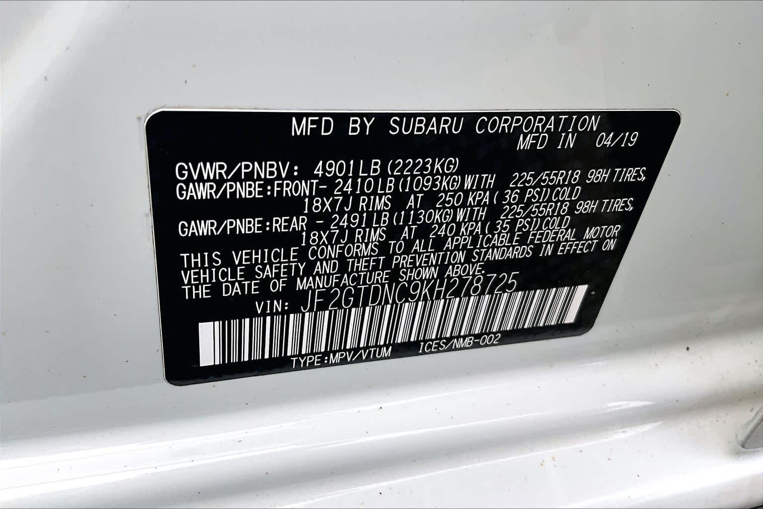 Used 2019 Crystal White Pearl Subaru  image 34