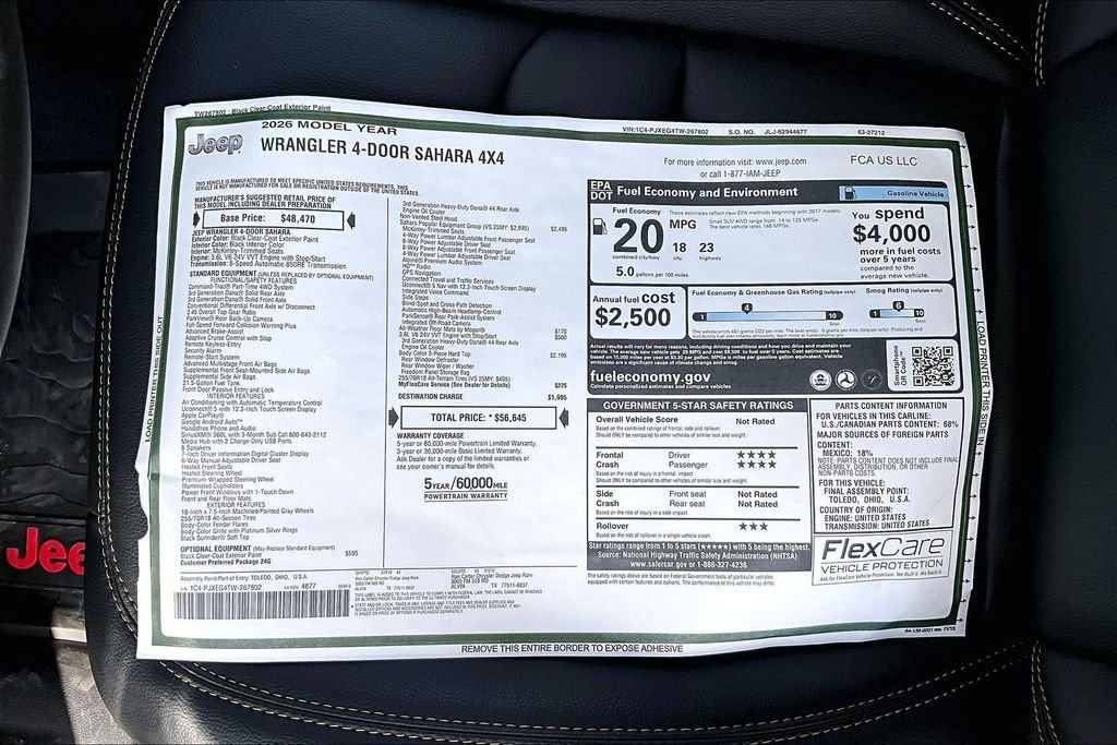 New 2026 Jeep Wrangler Sahara 4D Sport Utility