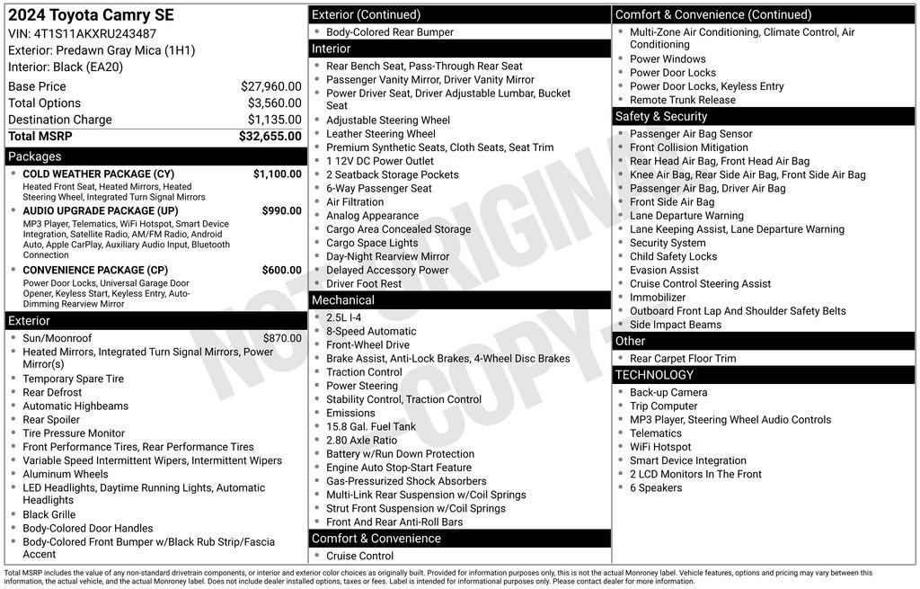 Used 2024 Gray Toyota SE image 1