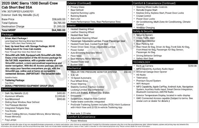 Used 2020 DARK SKY METALLIC GMC Denali image 1