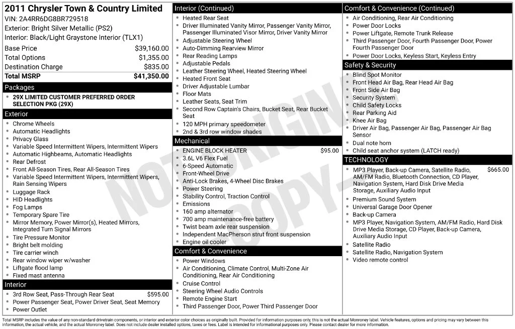 Used 2011 Chrysler Town & Country Limited with VIN 2A4RR6DG8BR729518 for sale in Schaumburg, IL