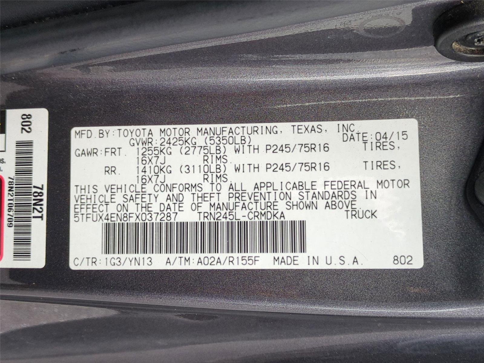 Used 2015 Magnetic Gray Metallic Toyota BASE image 36
