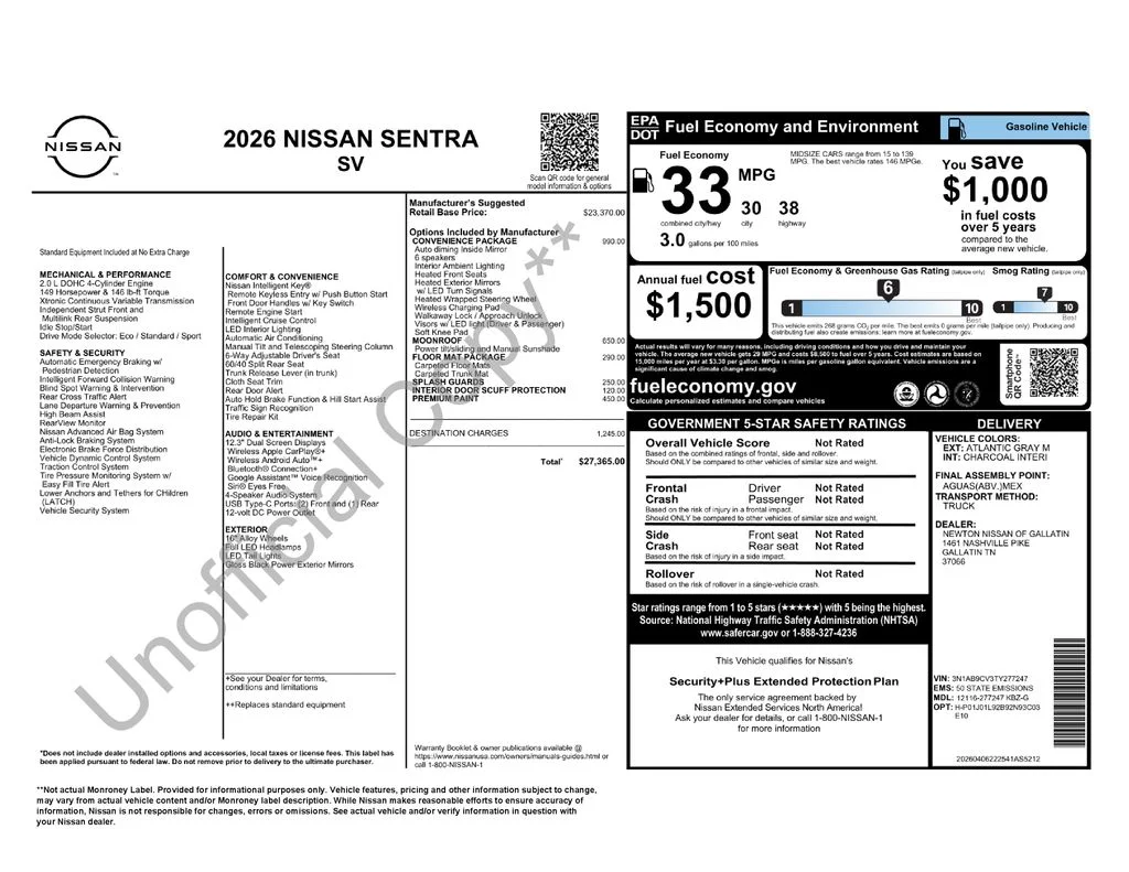 New 2026 Atlantic Gray Metallic Nissan SV image 4