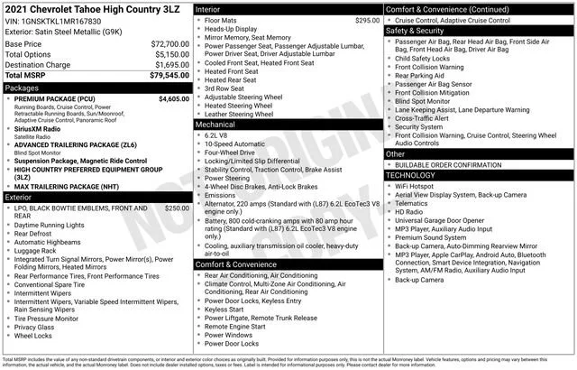 Used 2021 SATIN STEEL METALLIC Chevrolet High Country image 7
