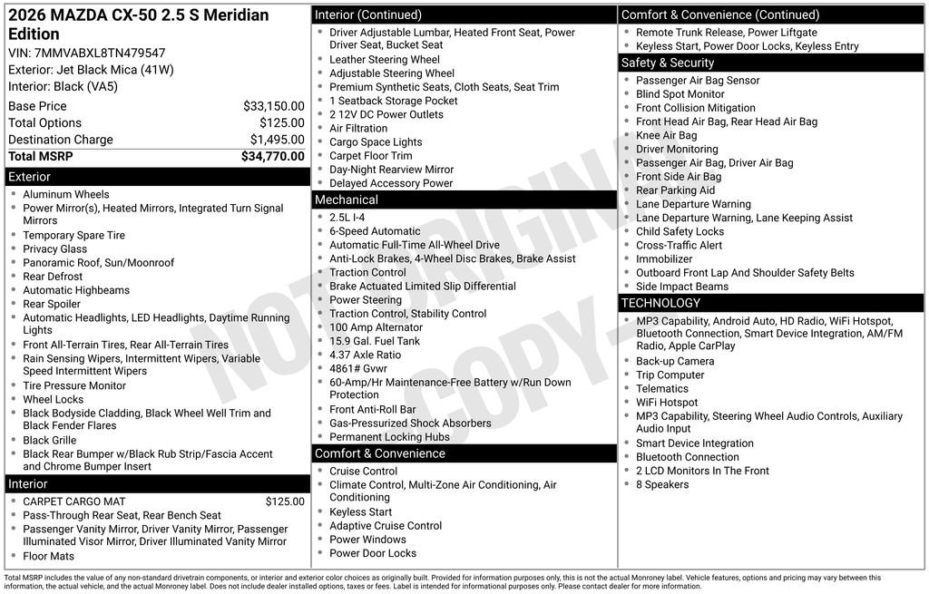 New 2026 Jet Black Mica Mazda 2.5 S Meridian Edition AWD image 4