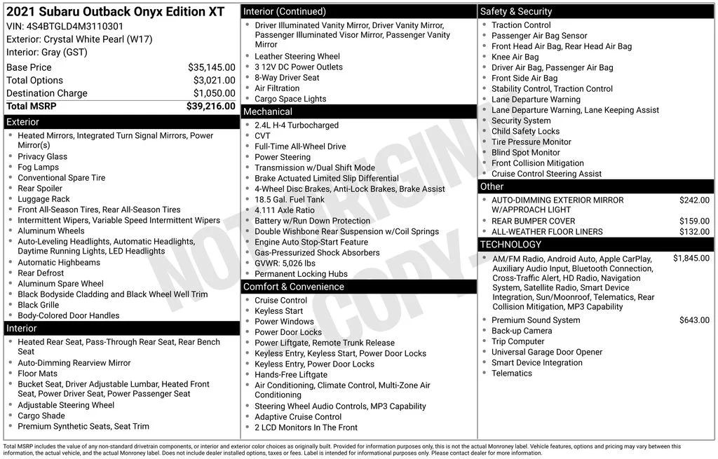 Used 2021 White Subaru Onyx Edition XT image 11