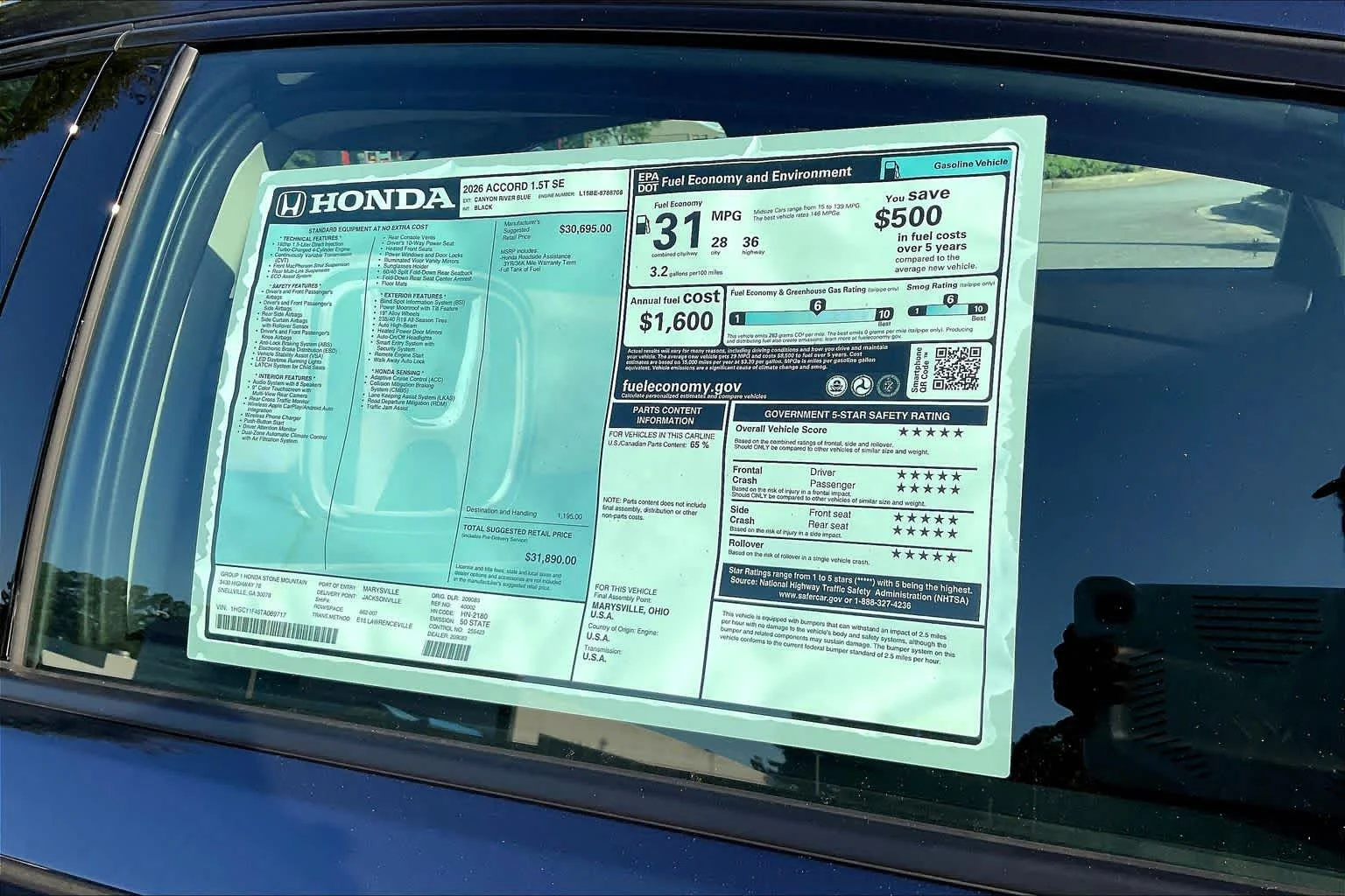 New 2026 Canyon River Blue Metallic Honda SE image 20