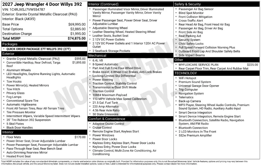New 2027 Granite Crystal Metallic Clear-Coat Paint Jeep Willys 392 image 7