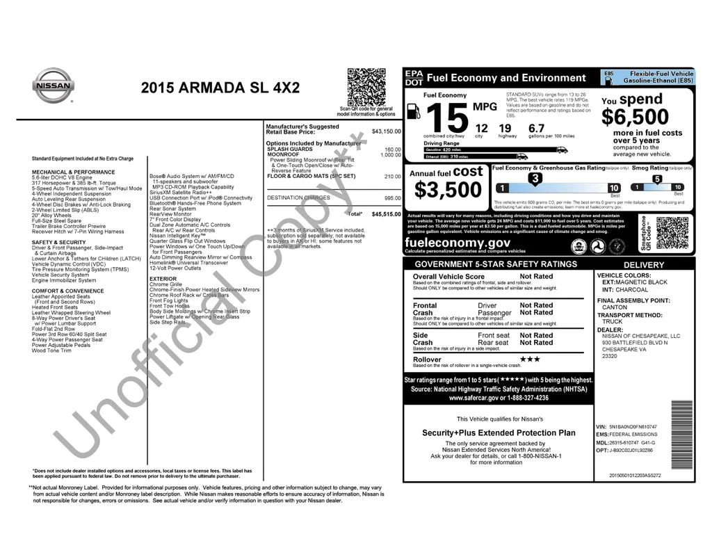 Used 2015 Black Nissan SL image 2
