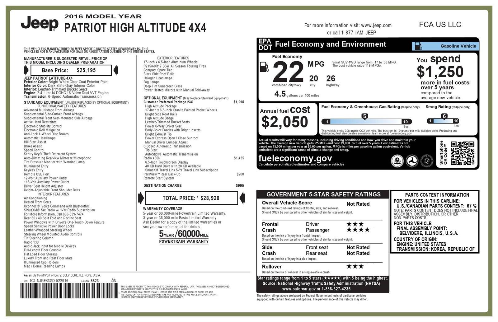 Used 2016 Bright White Clearcoat Jeep High Altitude Edition image 2