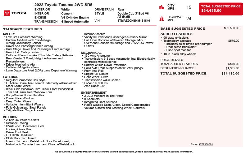 Used 2022 White Toyota SR5 image 3