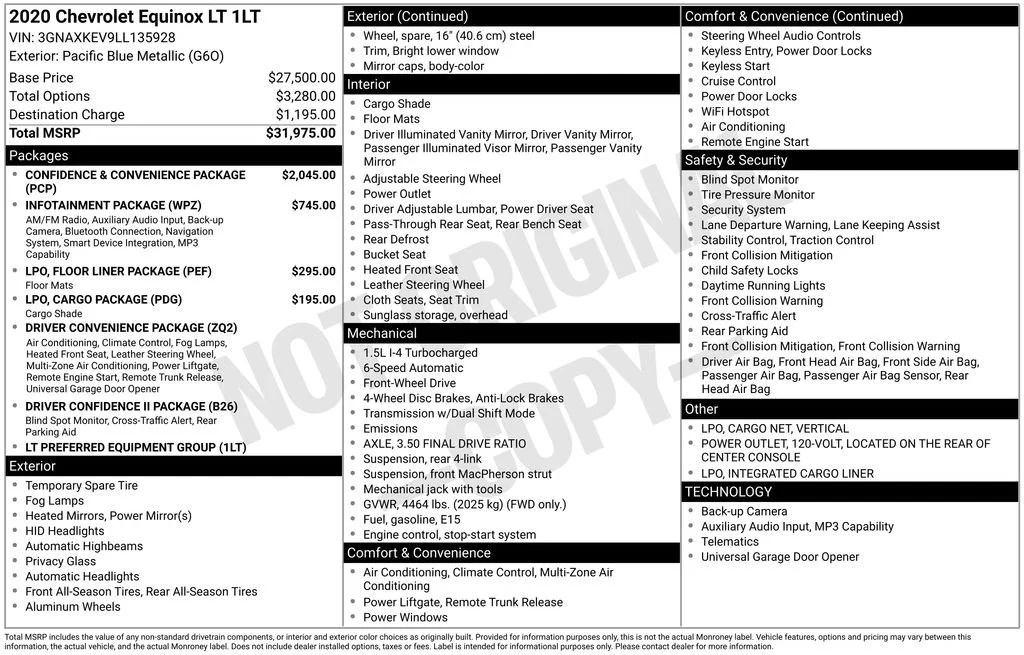 Used 2020 PACIFIC BLUE METALLIC Chevrolet LT image 31