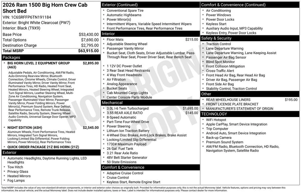 New 2026 Bright White Clear-Coat Exterior Paint RAM Big Horn/Lone Star image 31