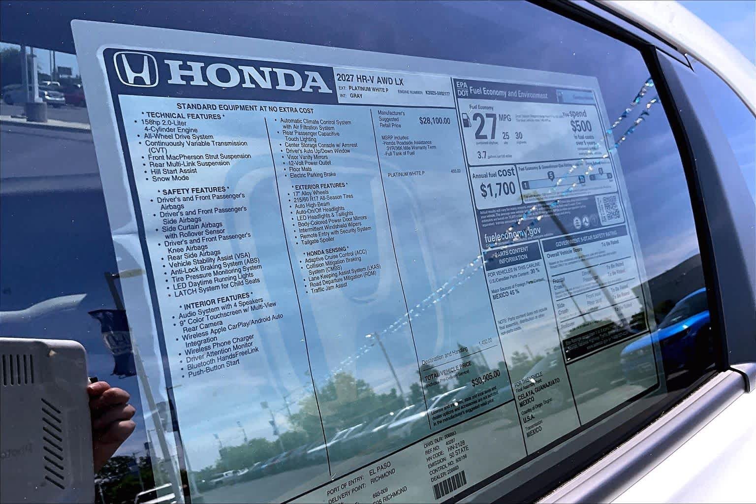 New 2027 Platinum White Pearl Honda LX image 22