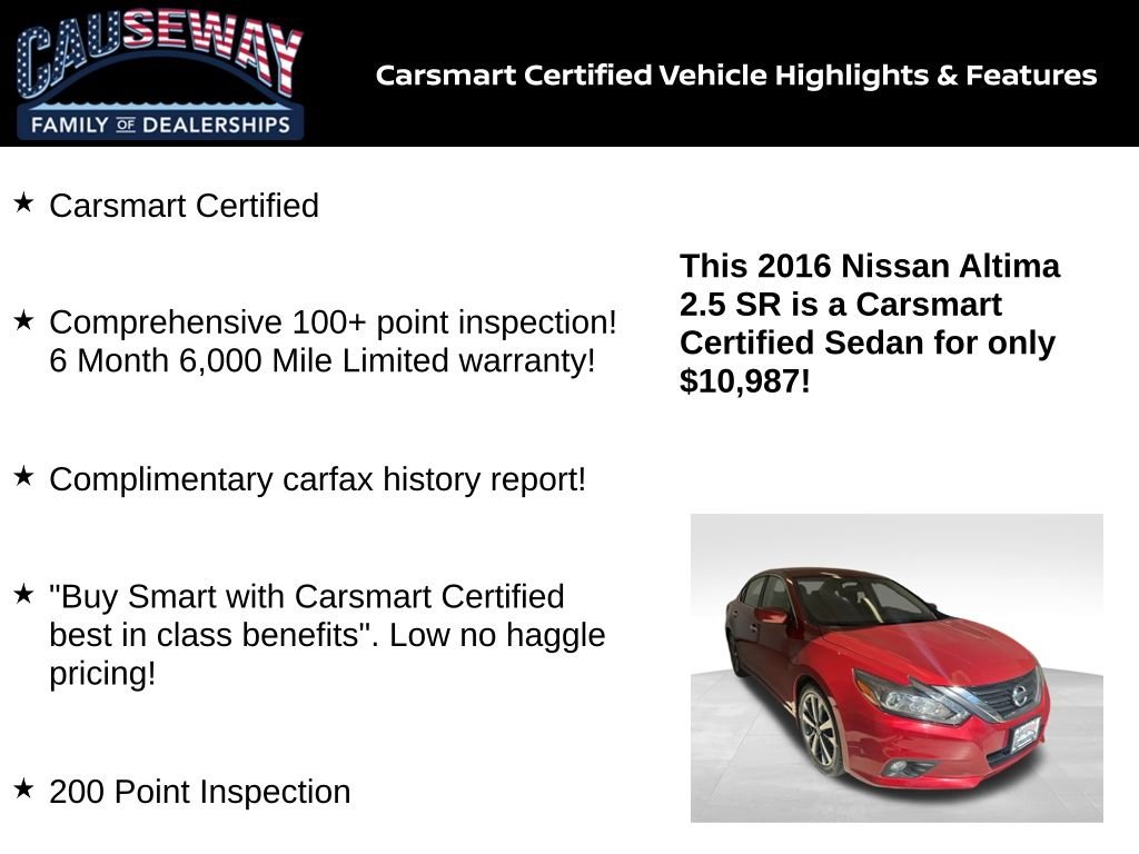 Certified 2016 Nissan Altima SR with VIN 1N4AL3AP2GC277319 for sale in Stafford Township, NJ