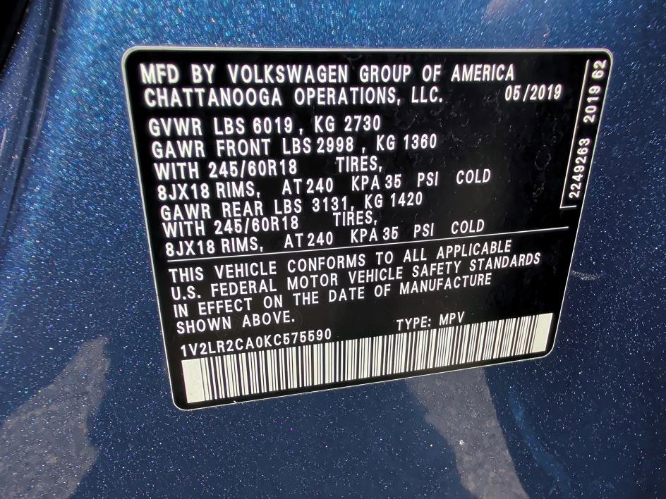 Used 2019 Pacific Blue Metallic Volkswagen 3.6L V6 SE image 32