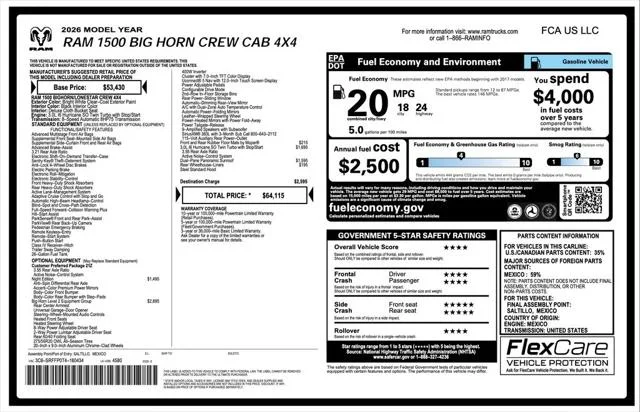 New 2026 Bright White Clear-Coat Exterior Paint RAM BIG HORN image 2