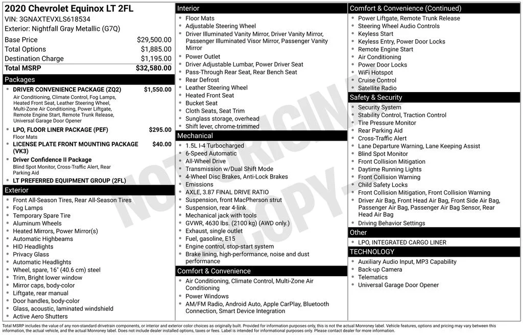 Used 2020 Chevrolet Equinox 2FL with VIN 3GNAXTEVXLS618534 for sale in Huron, SD