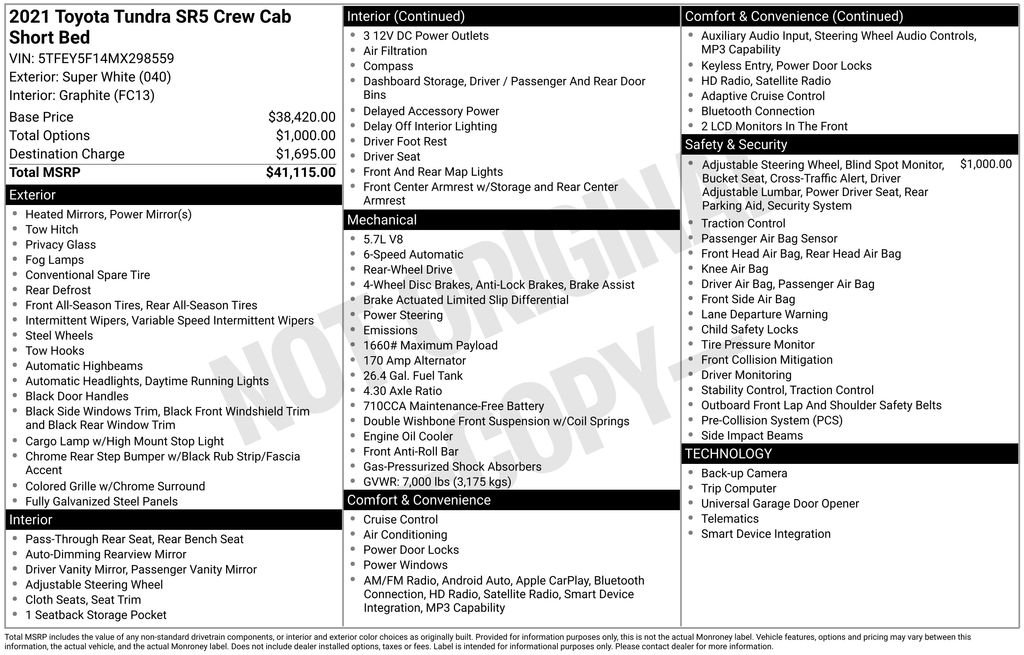 Used 2021 White Toyota SR5 image 11