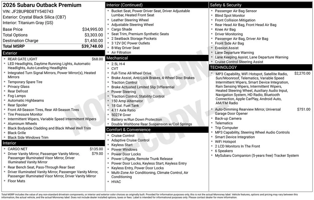 New 2026 CRYSTAL BLACK SILICA Subaru Premium image 6