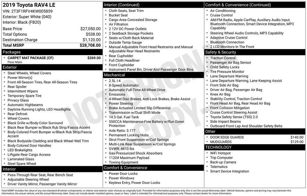 Used 2019 White Toyota LE image 7