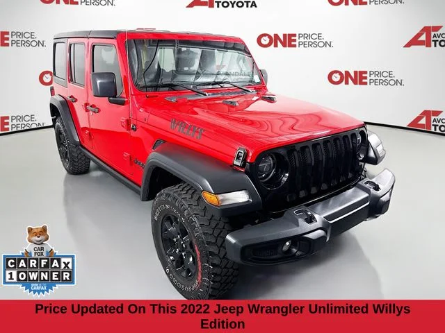 Used 2022 Red Jeep Unlimited Willys image 1