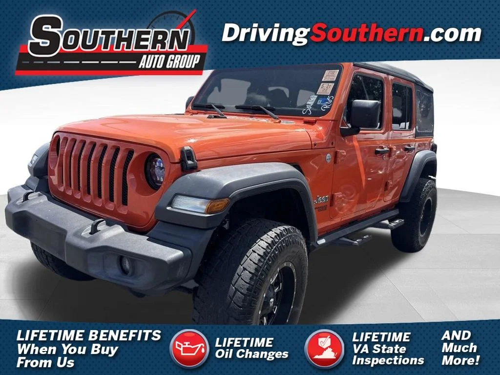 Used 2019 Orange Jeep Unlimited Sport image 1